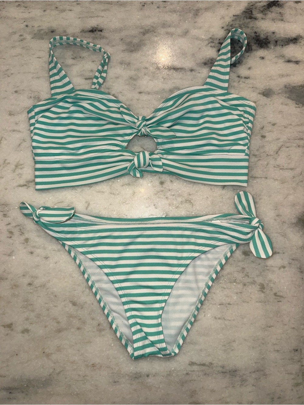 Shade & Shore Mint and White Striped Bikini Set